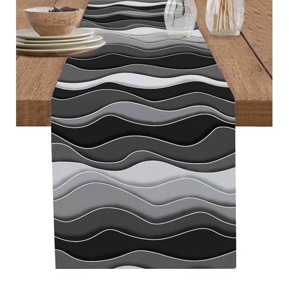 Black Stripes Table Runner Cotton Linen 36 Inch Holiday Dresser Scarves, Modern Simple Greyish Gradient Lines Tablerunner for Kitchen Coffee Dining Bedroom Living Room Dinner Scarf Décor 13''x36''