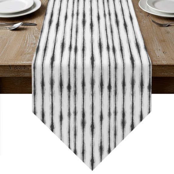 Black Stripes Table Runner Linen Burlap Table Runner 72 Inches Long Farmhouse Striped Modern Abstract Art Dresser Scarves for Kitchen Island Coffee Dining Room Party Wedding Holiday Decor 16"x72"