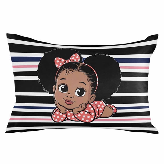 Black Stripes Throw Pillow Cover 20 x 36 Inch Decorative Pillow Cover Cartoon Funny Pink Cute Bow Girl Striped Lumbar Pillowcase Seasonal Rectangle Cushion Case for Couch Sofa Bed Living Room