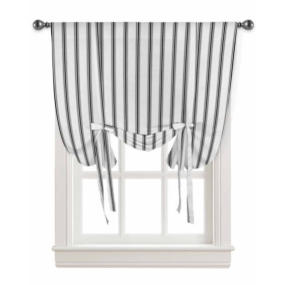 Black Stripes Tie Up Curtains for Kitchen Bathroom Bedroom Windows 63 Inch Length, Geometric Vertical Linens Modern Minimalism Balloon Drape Curtains Shade Rod Pocket Drapery Curtain Panel, 46"x63"