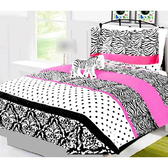 Black Stripes Zebra 6-Piece Reversible Supersoft Comforter Print Design Twin Size Bedding Set