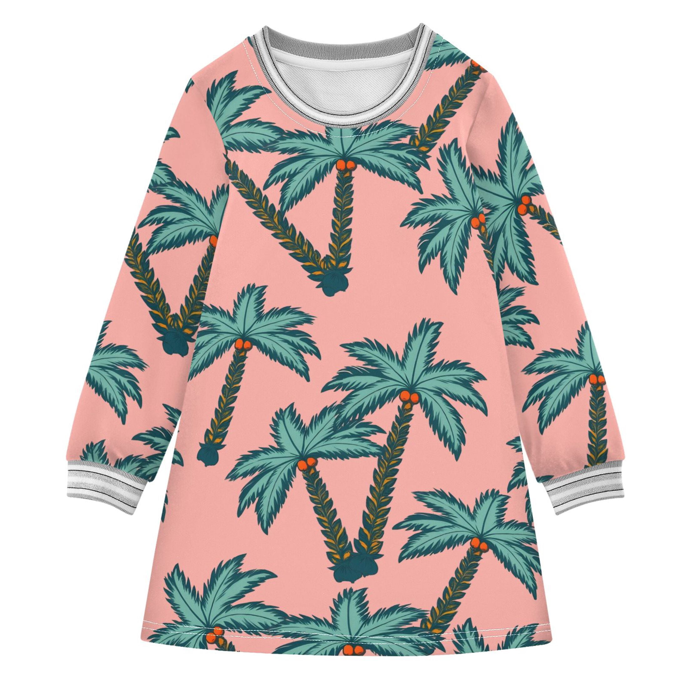 Black Stroke Palm Tree Girls'long-sleeved dress Thickened A-dress Warm ...