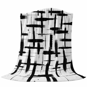 Black Strokes Lines Throw Flannel Blanket Modern Abstract Geometric Minimalist Stripes Super Soft Cozy Bed Blanket, Lightweight Plush Fuzzy Bed Throw for Bedroom Sofa Couch Living Room 30x40in