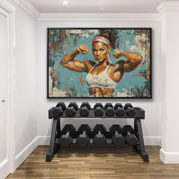 Black Strong Woman Wall Art, Sports Poster, Abstract Fitness Gym Decor, Female Bodybuilding Poster, Ready To Hang Gift, Unframed Poster Size 24x36