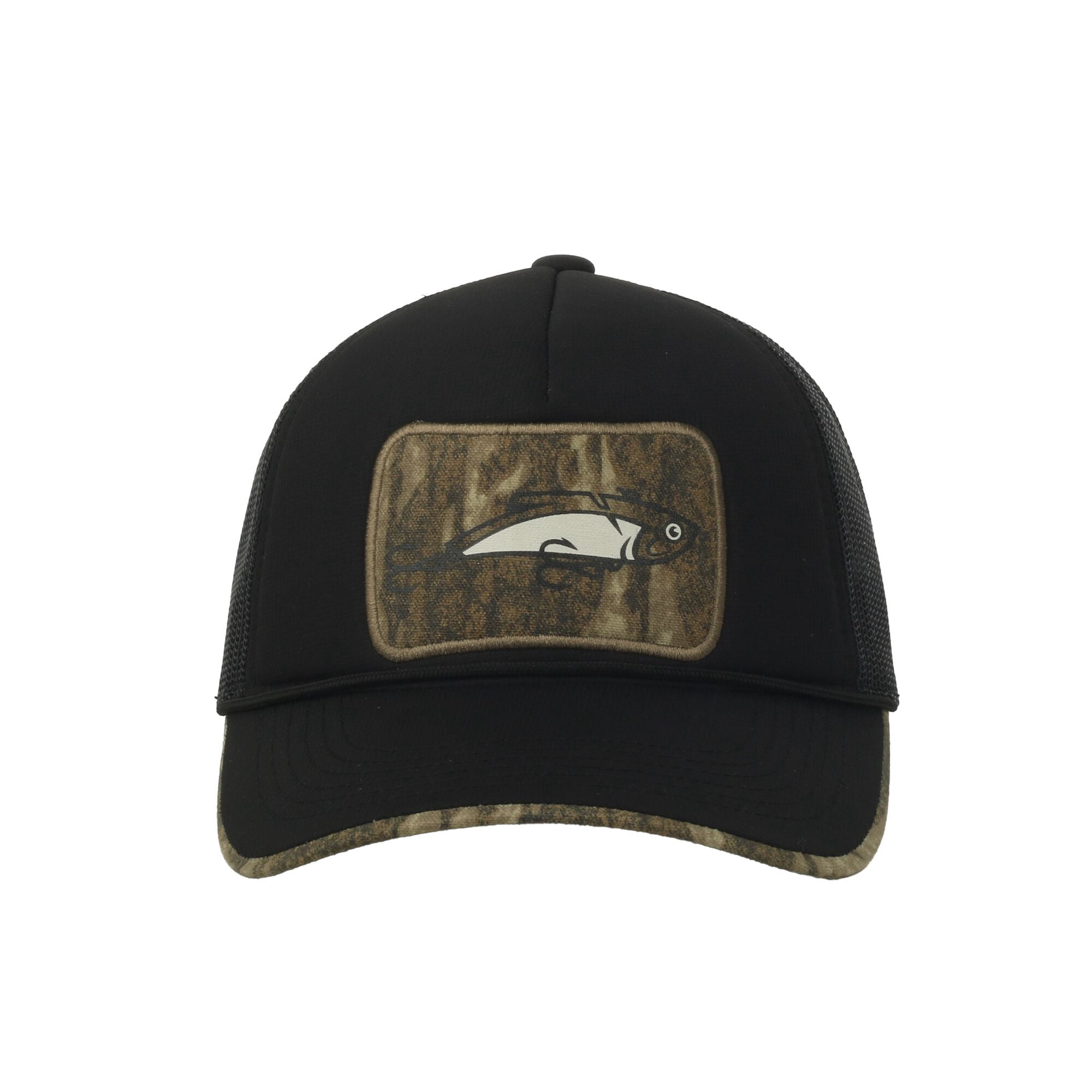 Mossy Oak® Black Foam Front Fishing Cap – New Bottomland Camo Patch, Snapback, One Size