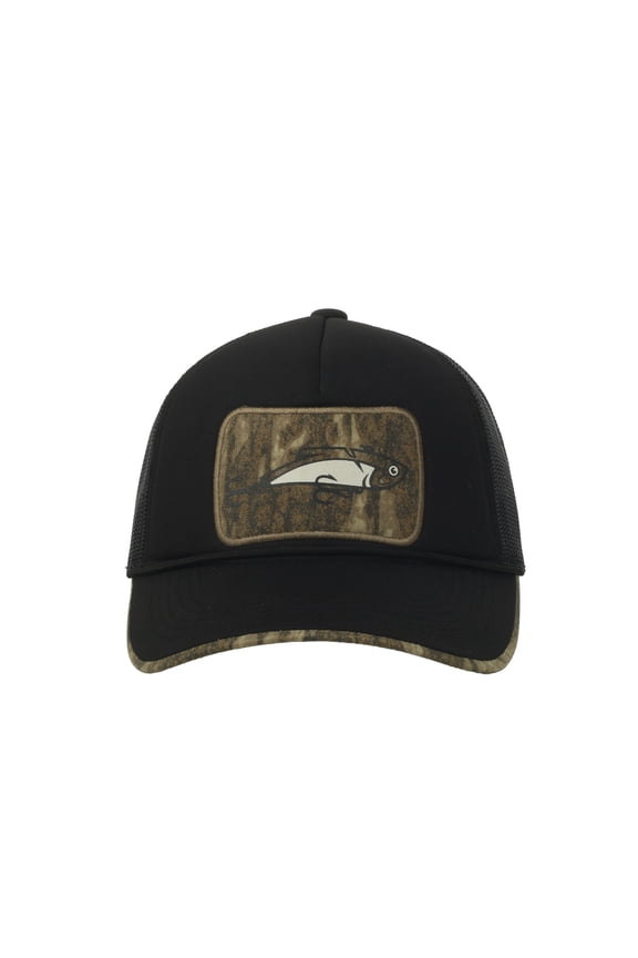 Black Foam Front Fishing Cap New Bottomland Camo Patch, Snapback, One Size