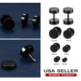 thumbnail image 1 of Black Stud Earrings Men Women Faux Gauges Ear Tunnel Stainless Steel Earrings 6 Pairs 5mm-10mm, 1 of 10