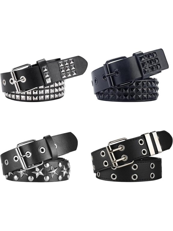 Black Studded Belt, Belt Goth Y2K Double Grommet Belts Emo Gothic Rivet Punk Rock Accessories for Women Men