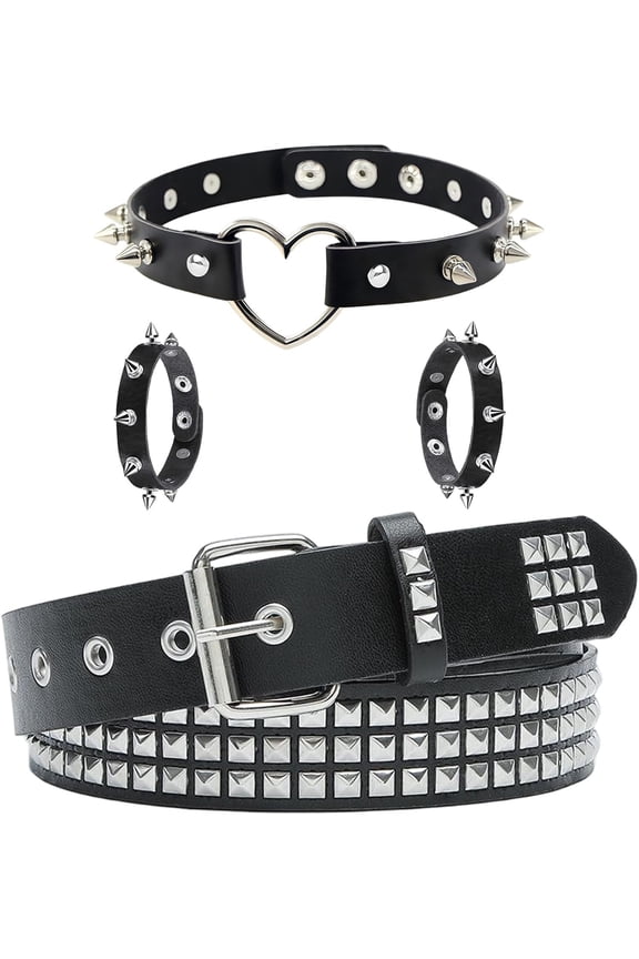 Black Studded Belt, Spiked Choker and Spiked Bracelets Emo Bracelets Rivet Cuff Spike Bracelet Punk Accessories for Women Men