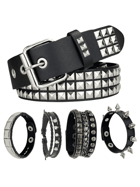 Black Studded Belt, Studded Bracelet Rivet Punk Rock Cuff Bracelets Emo Belt Spike Bracelet Grunge Emo Accessories for Women Men