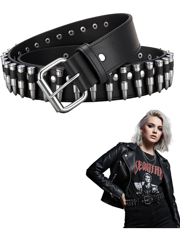 Black Studded Bullet Belt, Punk Belts for Men and Women, Goth Y2k Belt for Jeans