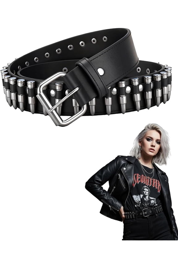 Black Studded Bullet Belt, Punk Belts for Men and Women, Goth Y2k Belt for Jeans