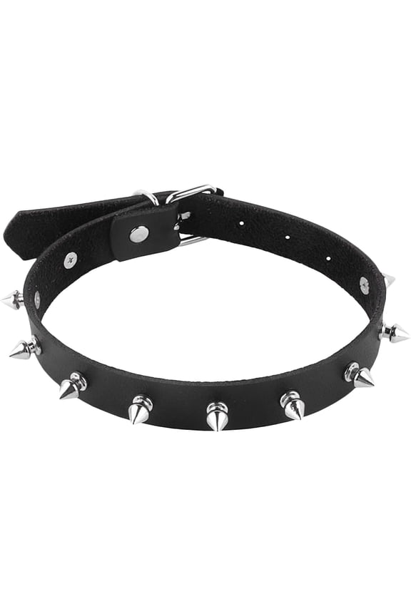 Black Studded Choker Punk Goth Metal Spike Studded Necklace PU Leather Collar Adjustable Leather Necklace For Women Men