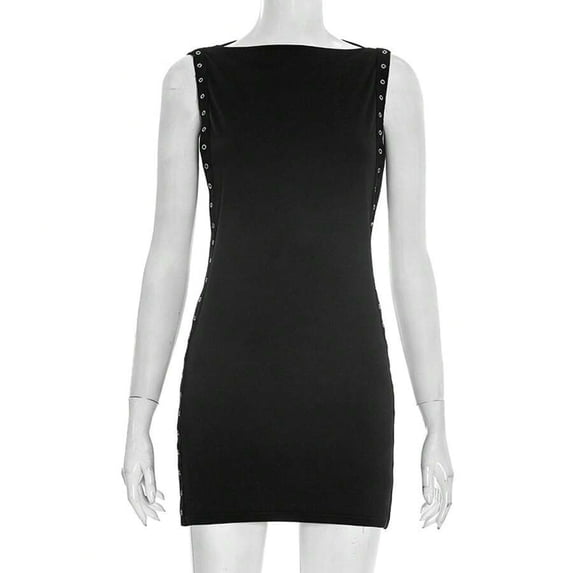 Black Studded Side Detail Bodycon Sleeveless Mini Dress
