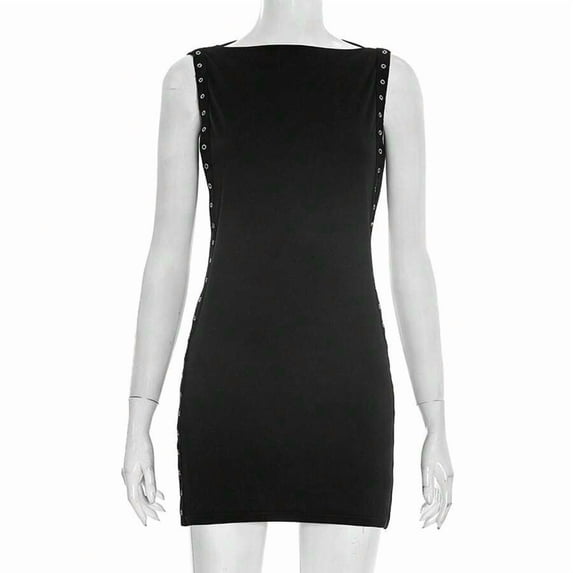 Black Studded Side Detail Bodycon Sleeveless Mini Dress