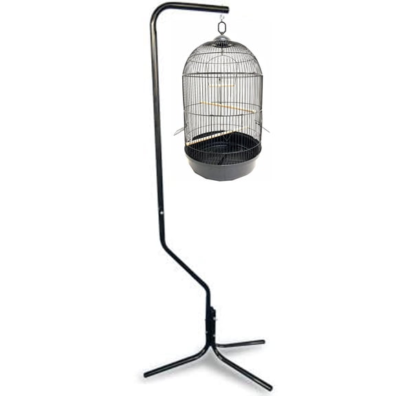 Black Sturdy Tubular Steel Hanging Bird Cage 3 Leg Support Base Stand With Metal Hook