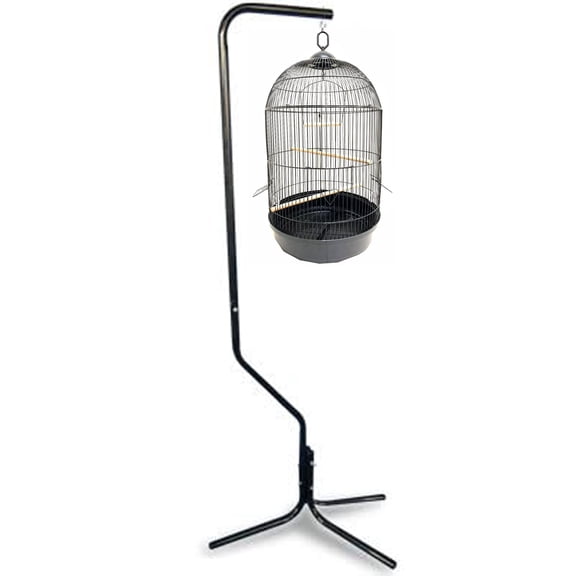 Black Sturdy Tubular Steel Hanging Bird Cage 3 Leg Support Base Stand With Metal Hook