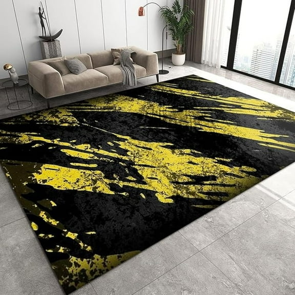 Black Stylish Area Rug, Yellow Graffiti Living Room Rugs, Machine Washable Breathable Durable Carpet For Room Sofa Living Room Mat Bedroom Home Decor Floor Mats 1x2ft