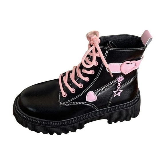 Black Stylish Boots With Heart Accents And Platform Base For A Elevated Casual Outfit