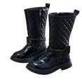 thumbnail image 1 of Black Stylish Zipper Boots For Girls With Bow Accent, Mid-Calf Height, Comfortable For Weekend Outings, Synthetic Leather Material, 1 of 6