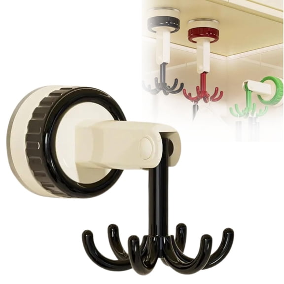 Black Suction Cup Hook, Six-Claw Rotating Hook for Kitchen, 360° Rotation No Drill, Suitable for Kitchen or Bedroom, Strong Load Bearing, Great for Summer Storage
