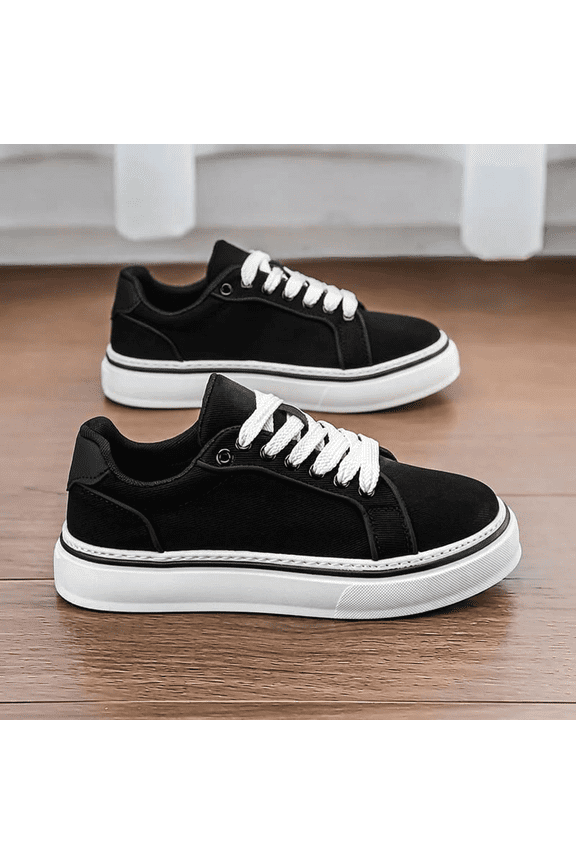 Black Suede Contrast White Platform Casual Skate Shoes