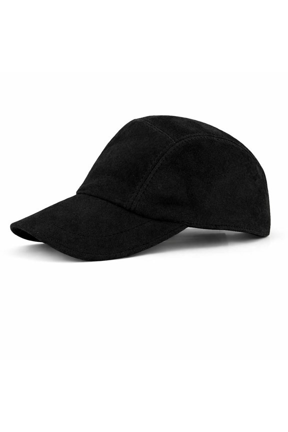 Black Suede Genuine Sheepskin Leather Baseball Cap - Adjustable Dad Hat