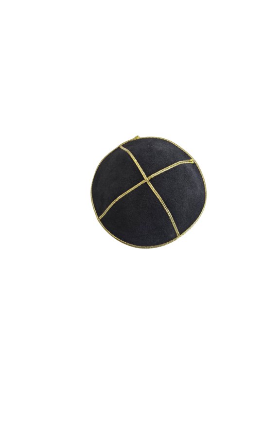 Black Suede Leather Kippah with Gold Trim, 14cm Jewish