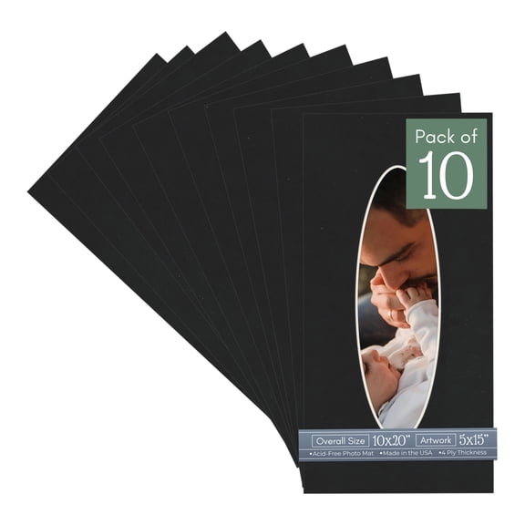 Black Suede Picture Frame Mat for 10x20 Frames - Oval Opening for 5x15 Photos - 10 Mats