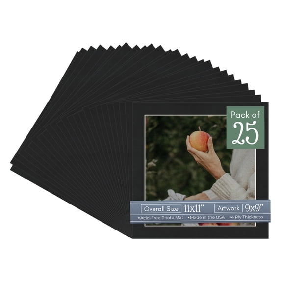 Black Suede Picture Frame Mat for 11x11 Frames - Fits 9x9 Photos - 25 Mats