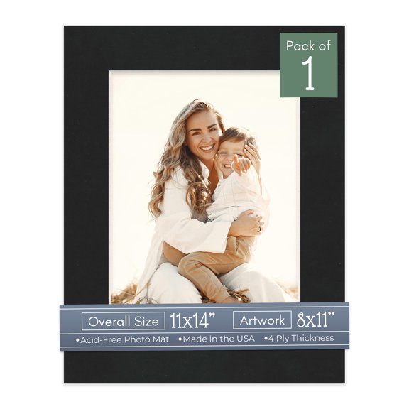 Black Suede Picture Frame Mat for 11x14 Frames - Fits 8x11 Photos - 1 Mat