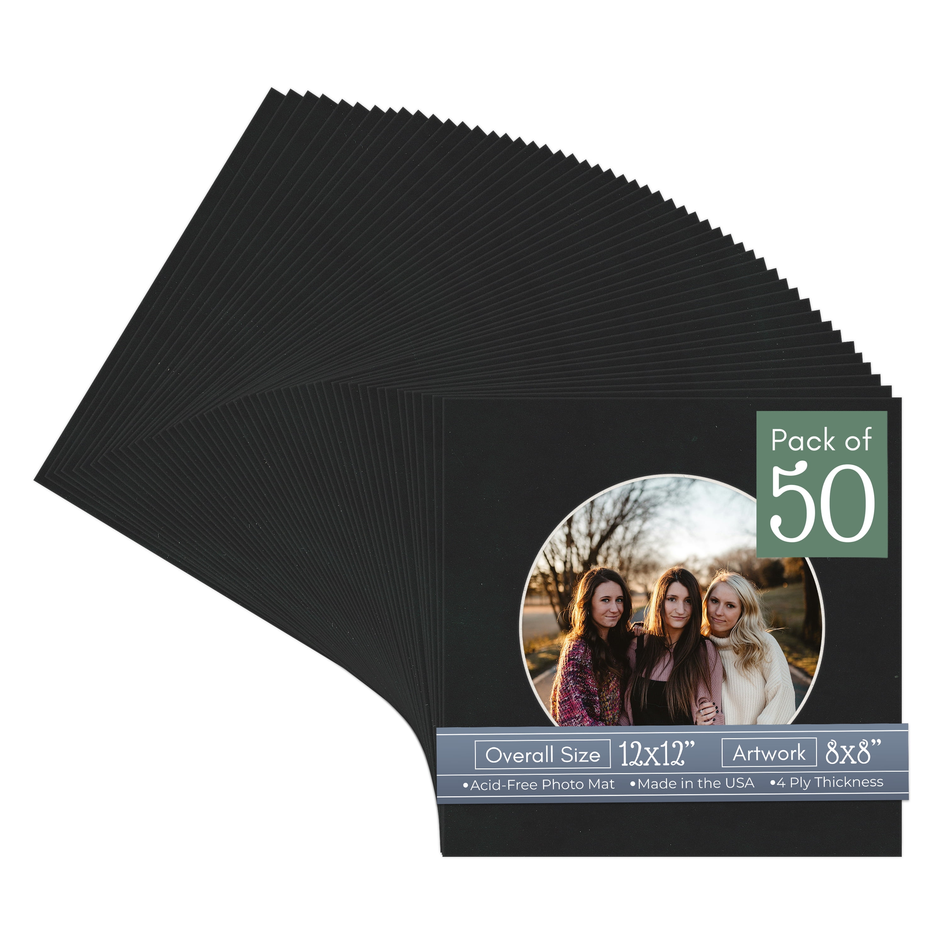 Black Suede Picture Frame Mat for 12x12 Frames - Circle Opening for 8x8 ...