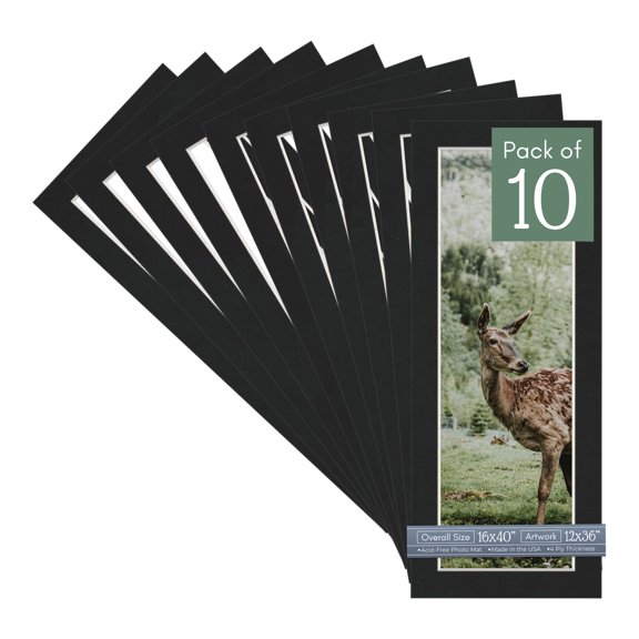 Black Suede Picture Frame Mat for 16x40 Frames - Fits 12x36 Photos - 10 Mats