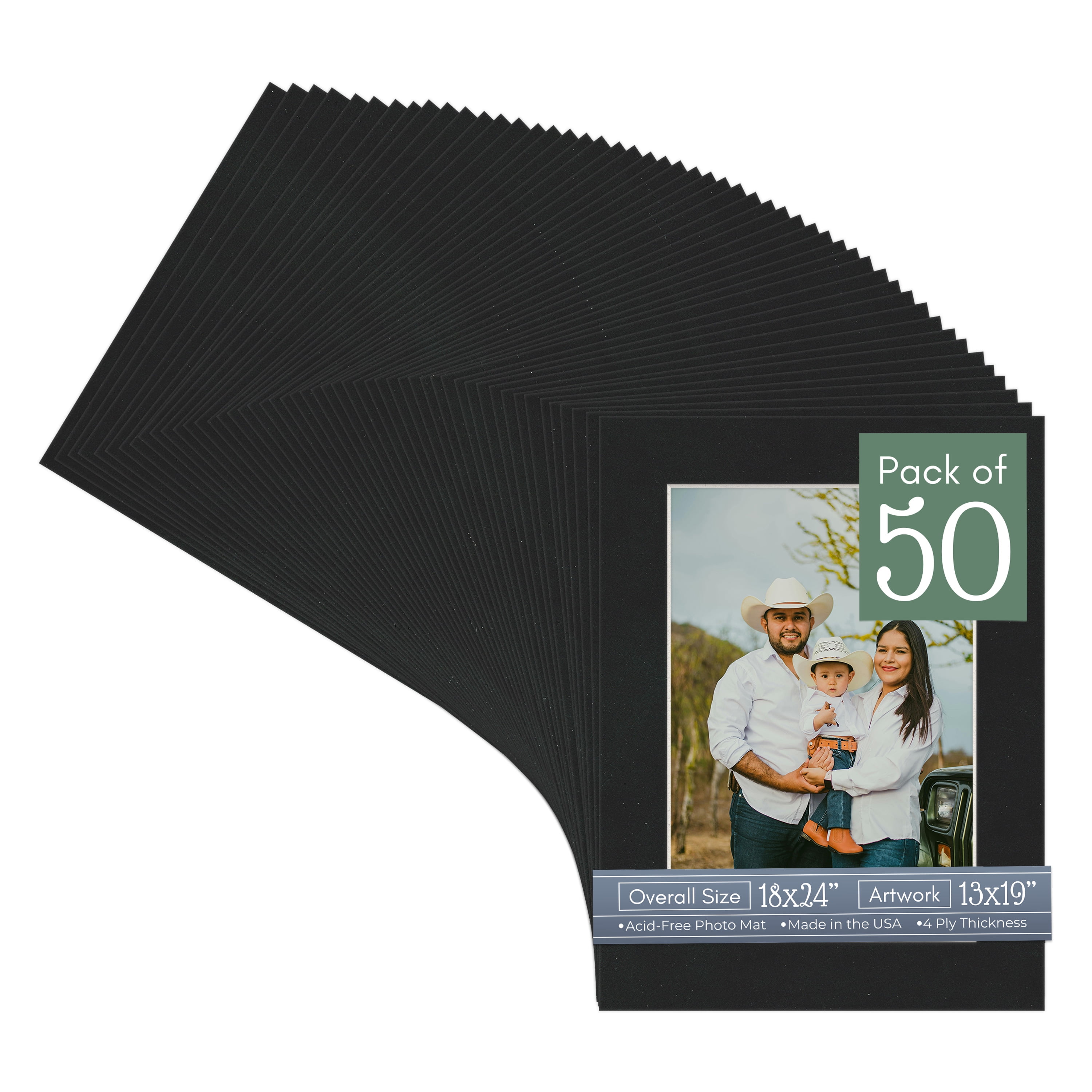 Black Suede Picture Frame Mat for 18x24 Frames - Fits 13x19 Photos - 50 Mats