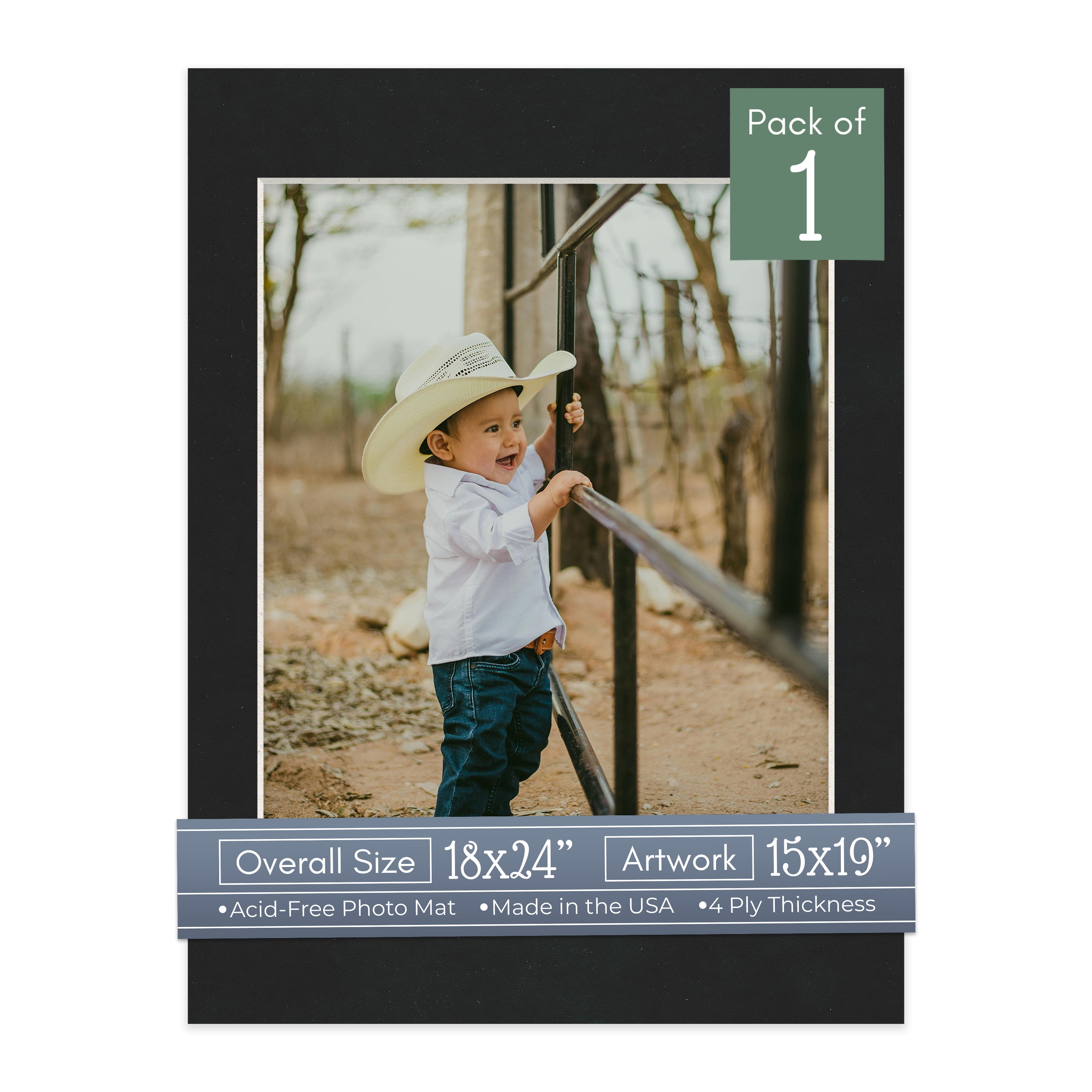 Black Suede Picture Frame Mat for 18x24 Frames - Fits 15x19 Photos - 1 Mat