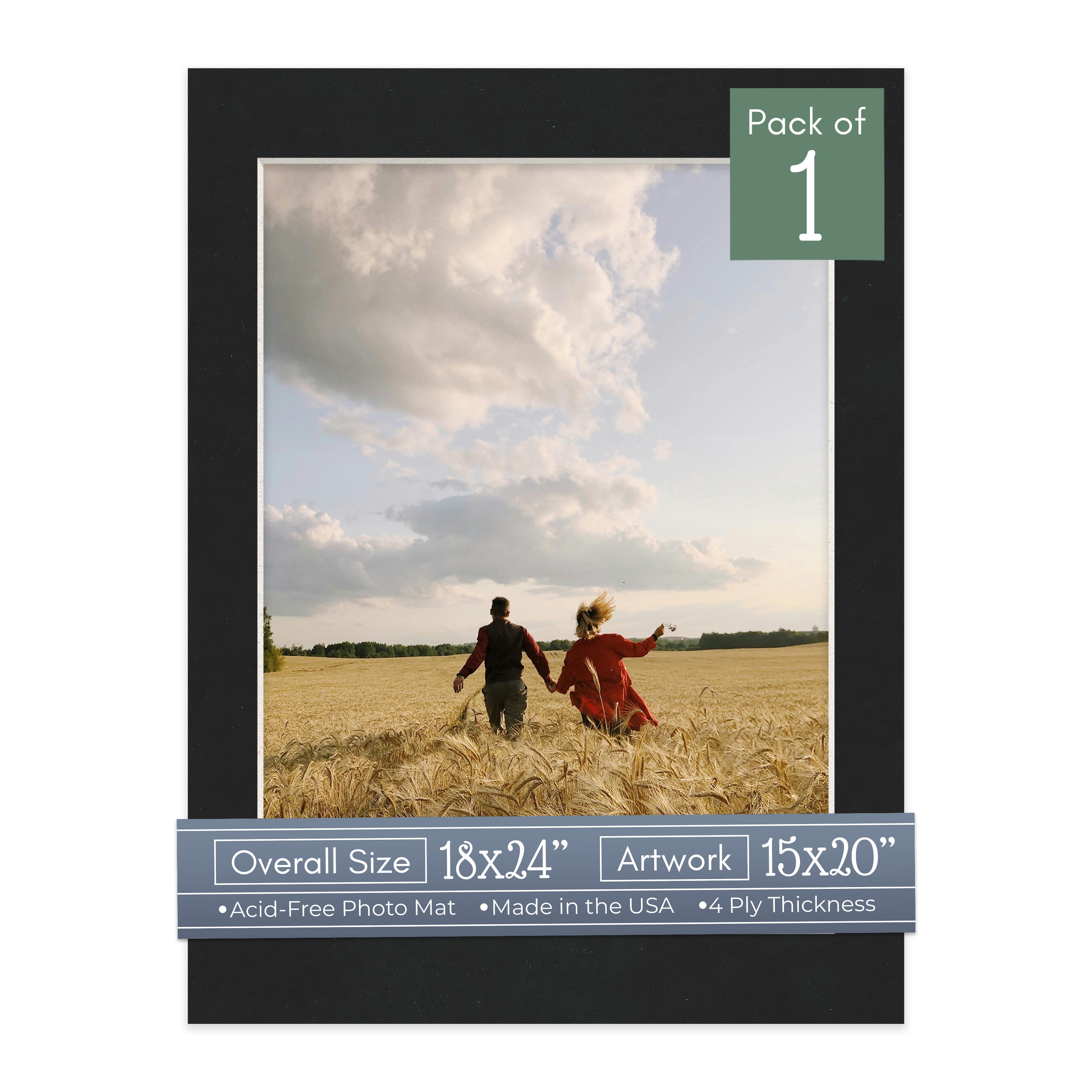 Black Suede Picture Frame Mat for 18x24 Frames - Fits 15x20 Photos - 1 Mat