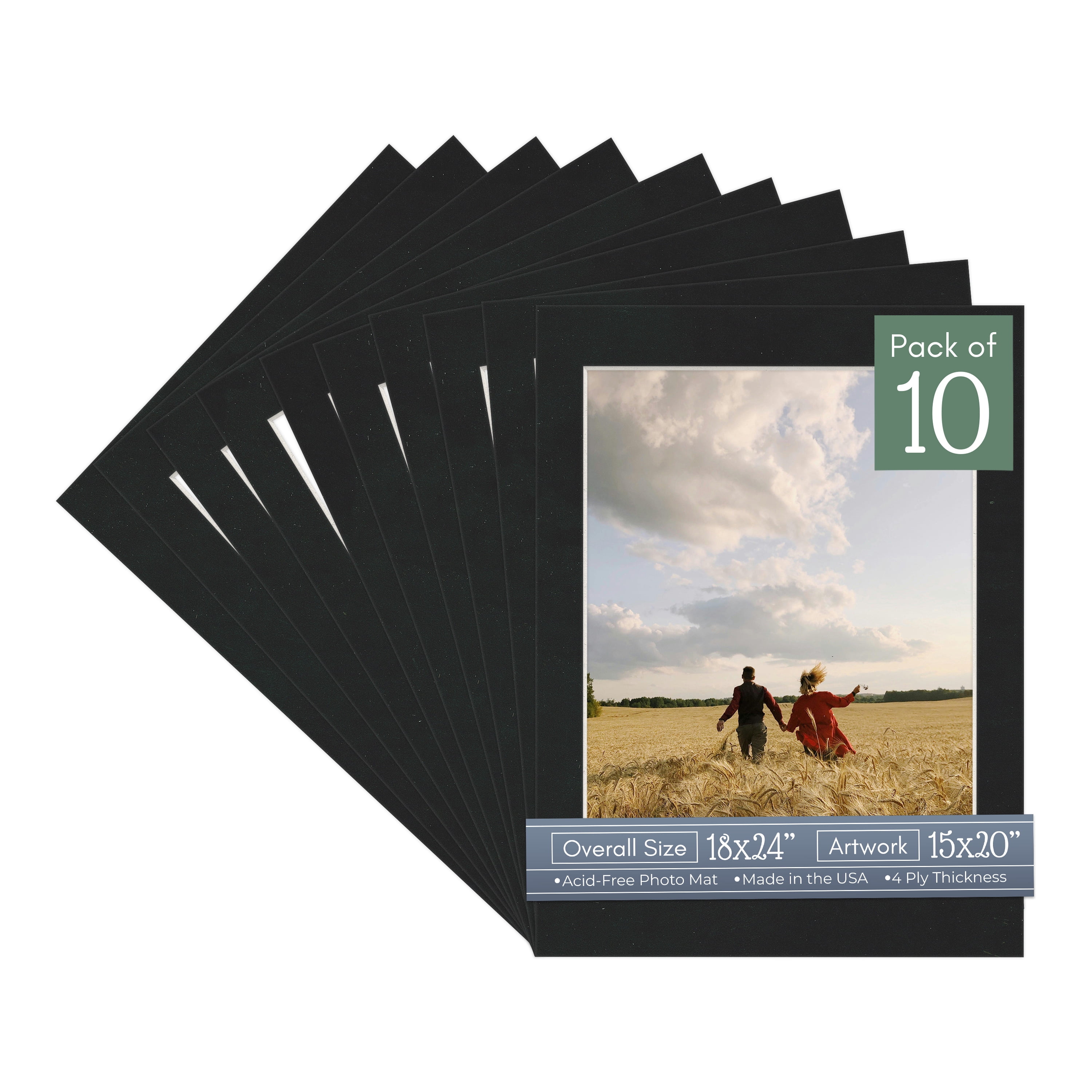 Black Suede Picture Frame Mat for 18x24 Frames - Fits 15x20 Photos - 10 Mats