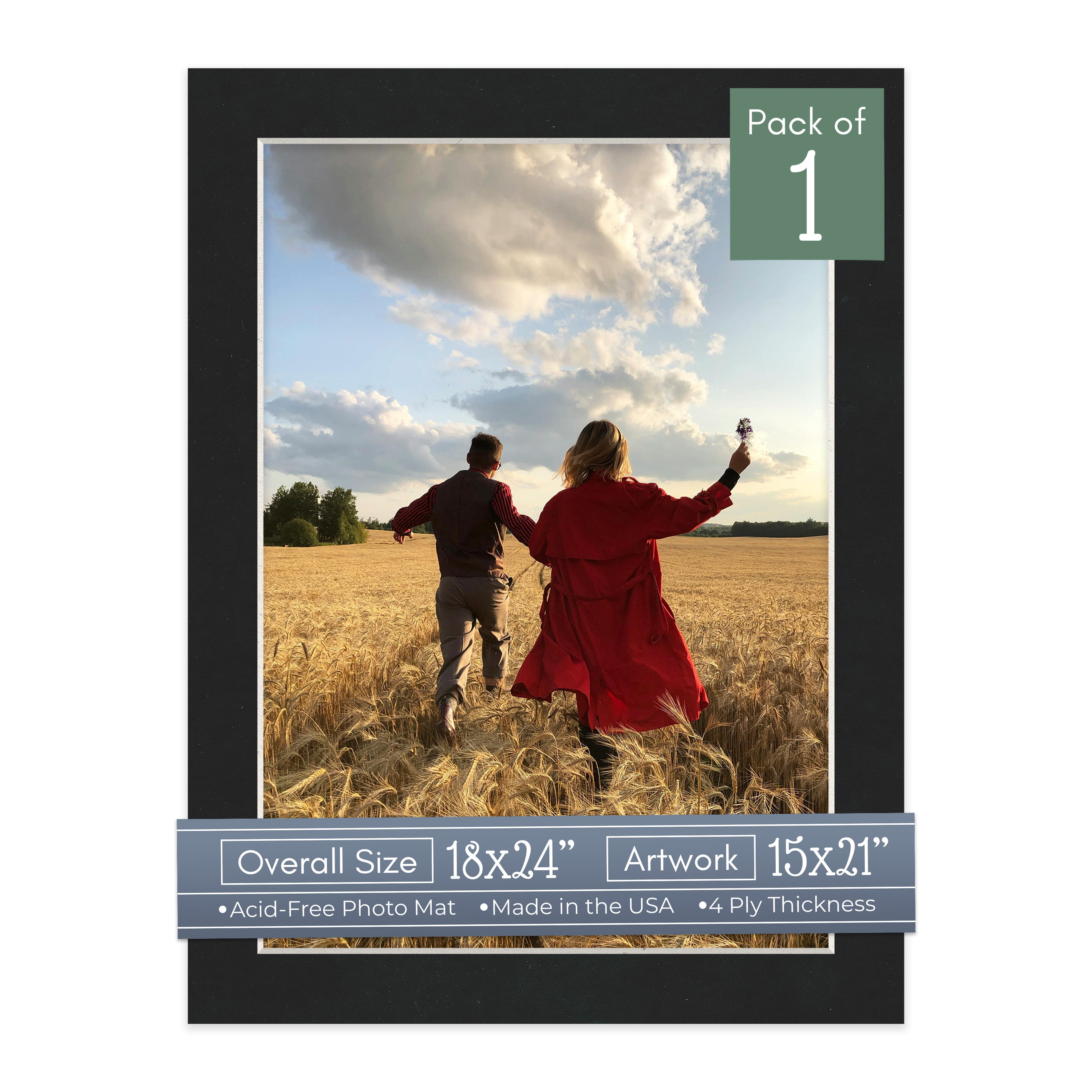 Black Suede Picture Frame Mat for 18x24 Frames - Fits 15x21 Photos - 1 Mat