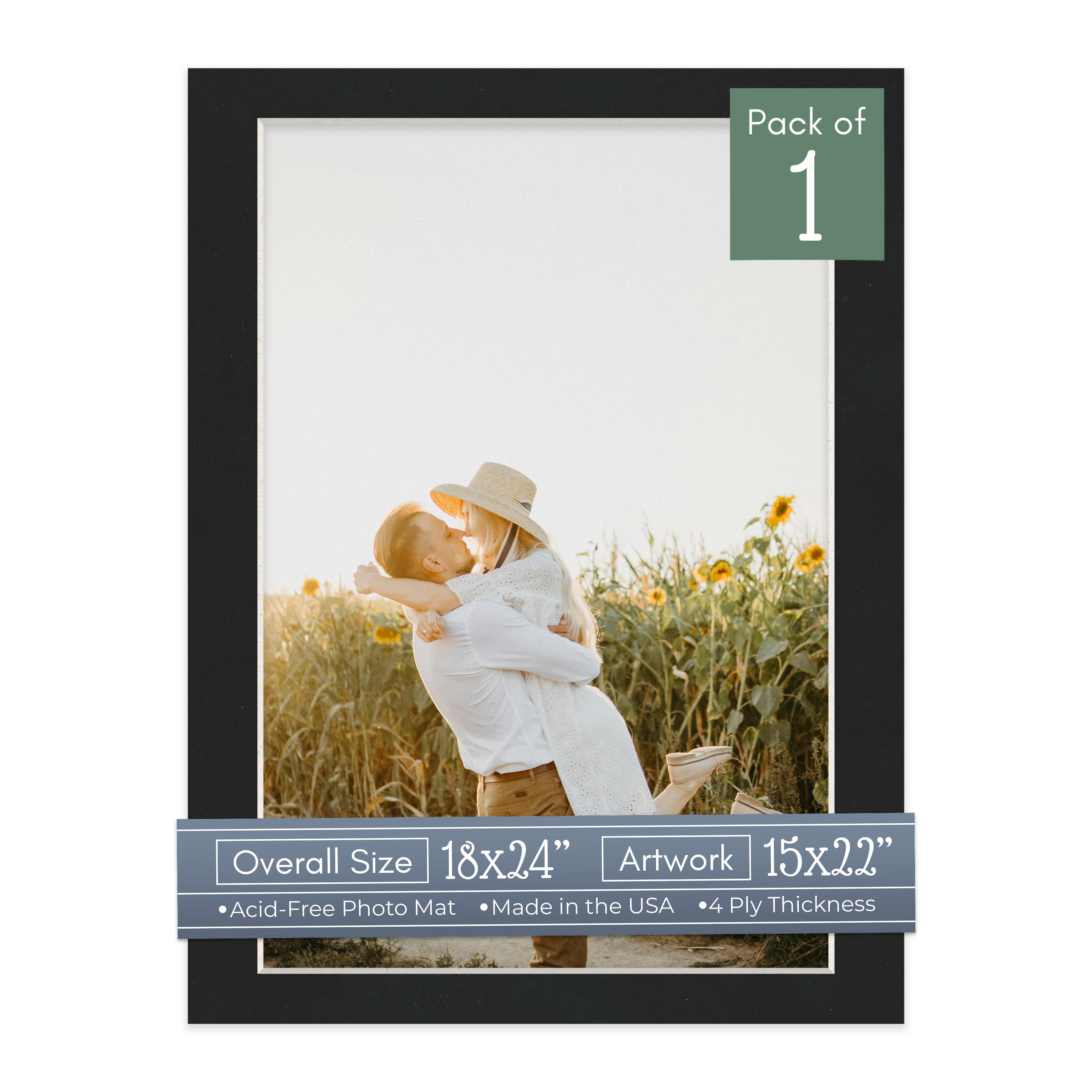 Black Suede Picture Frame Mat for 18x24 Frames - Fits 15x22 Photos - 1 Mat