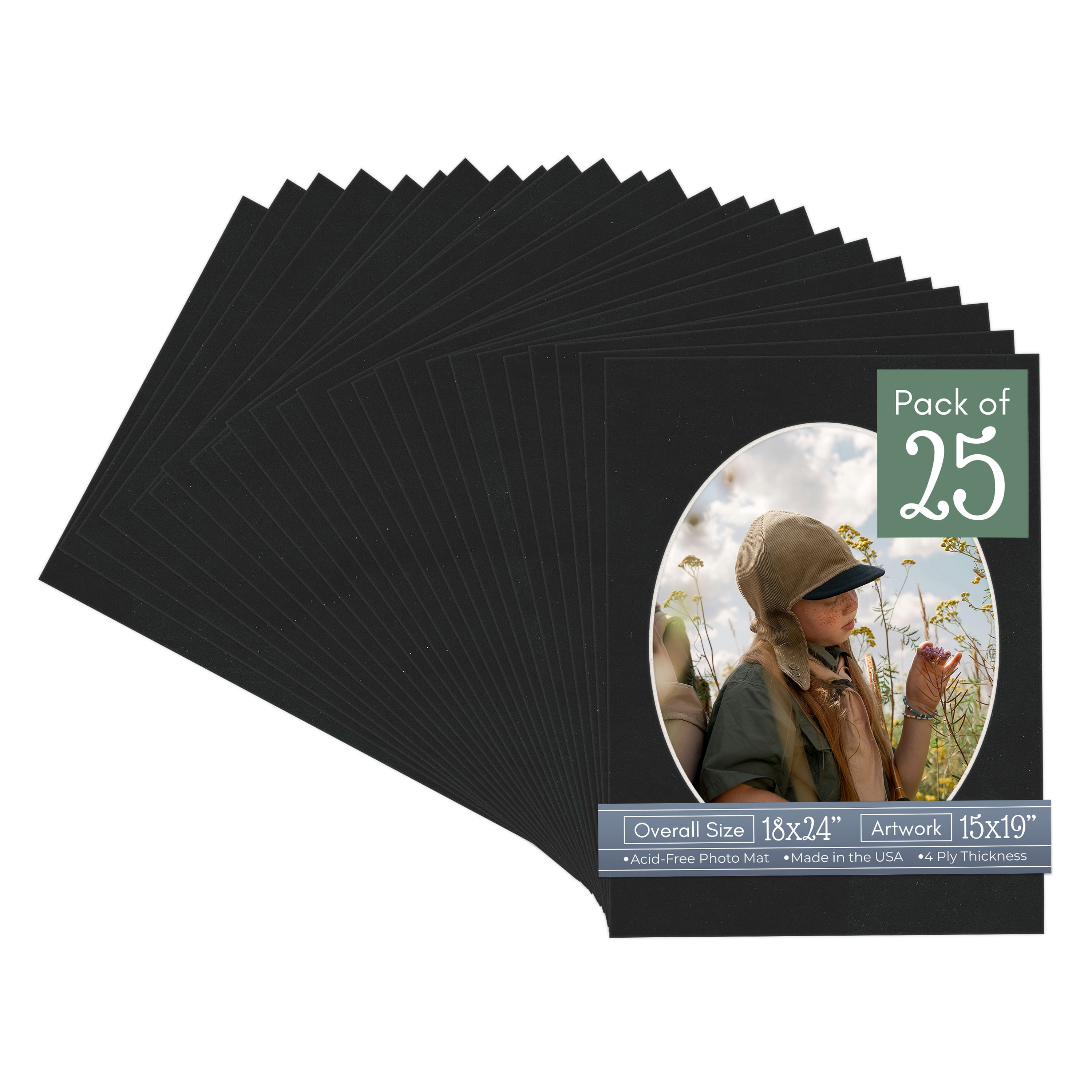 Black Suede Picture Frame Mat for 18x24 Frames - Oval Opening for 15x19 Photos - 25 Mats