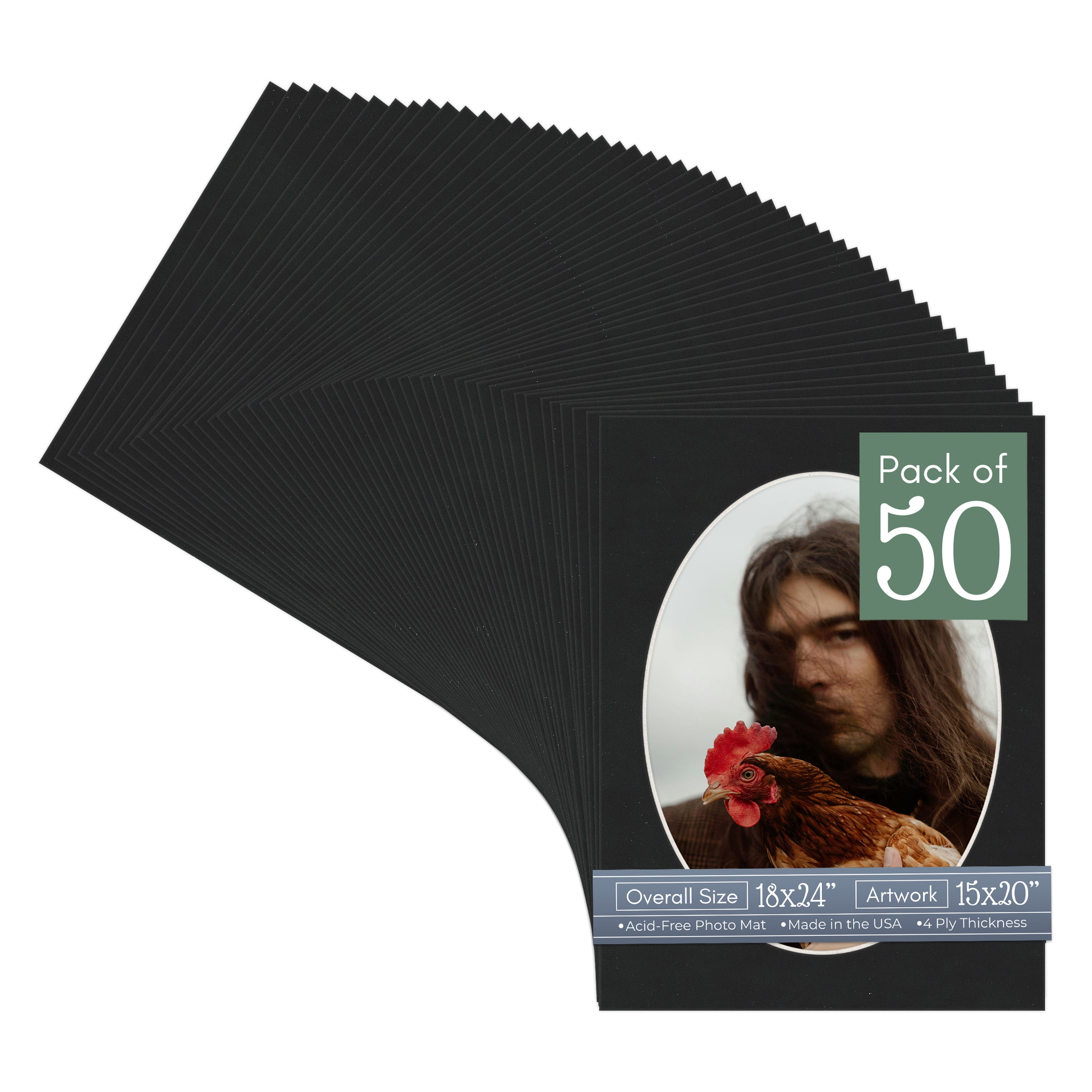 Black Suede Picture Frame Mat for 18x24 Frames - Oval Opening for 15x20 Photos - 50 Mats
