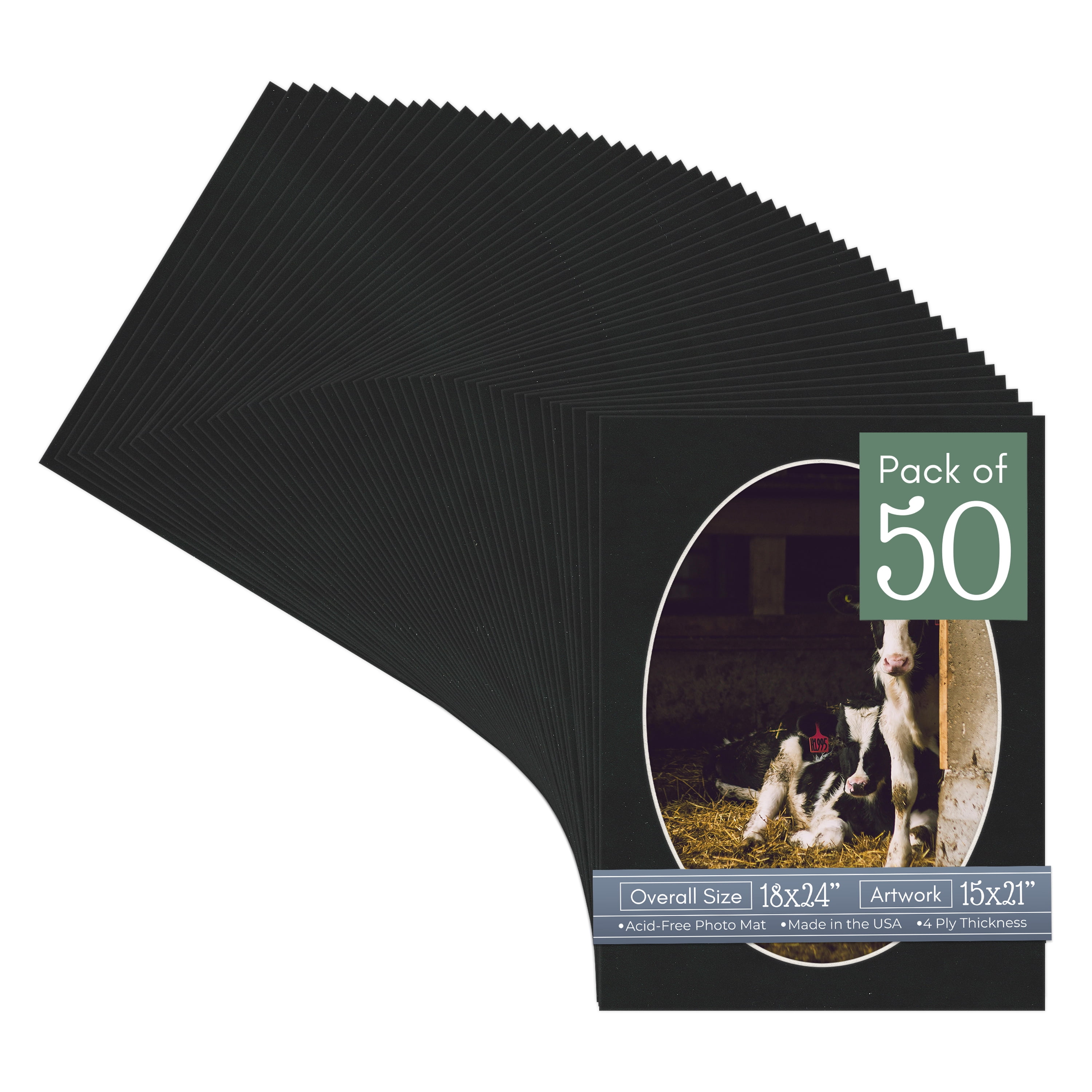 Black Suede Picture Frame Mat for 18x24 Frames - Oval Opening for 15x21 Photos - 50 Mats