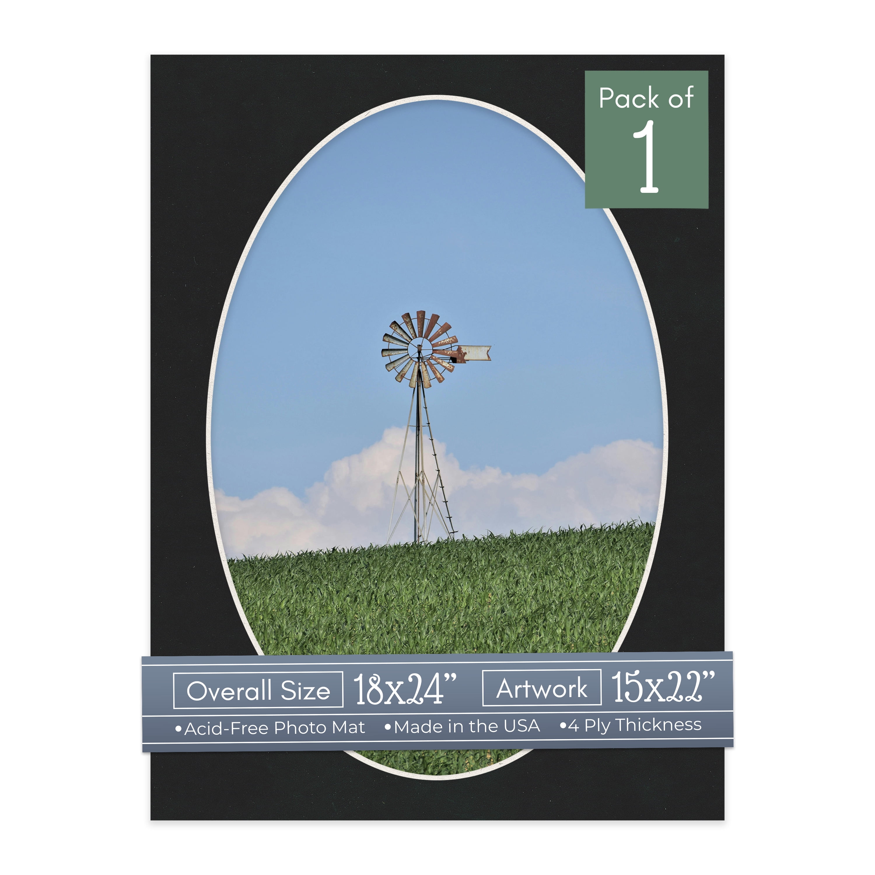 Black Suede Picture Frame Mat for 18x24 Frames - Oval Opening for 15x22 Photos - 1 Mat