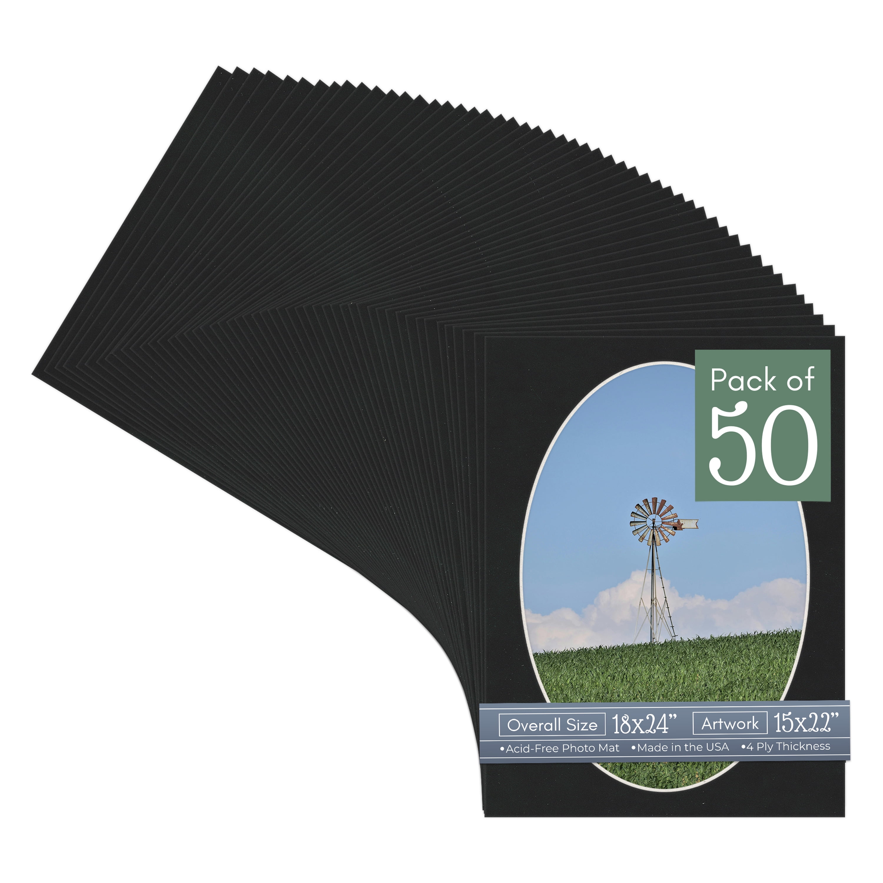 Black Suede Picture Frame Mat for 18x24 Frames - Oval Opening for 15x22 Photos - 50 Mats