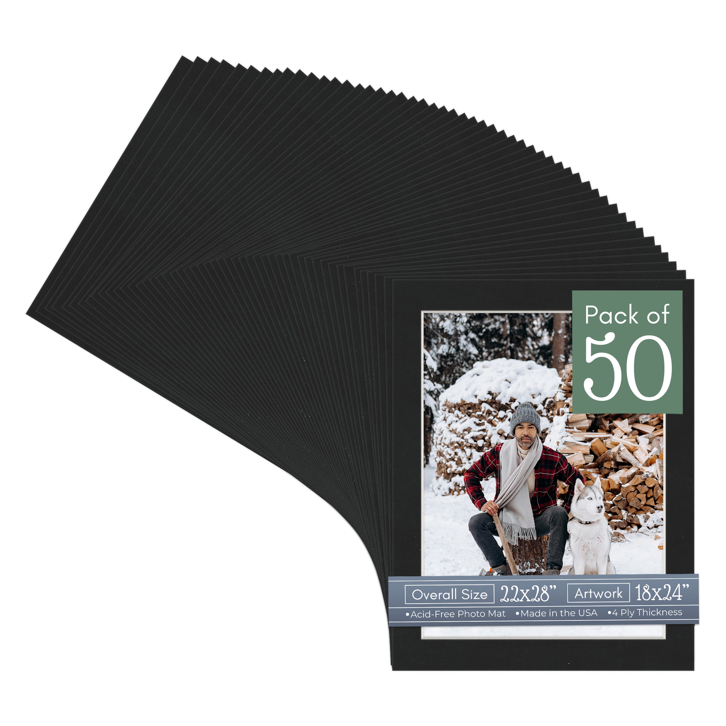 Black Suede Picture Frame Mat for 22x28 Frames - Fits 18x24 Photos - 50 Mats