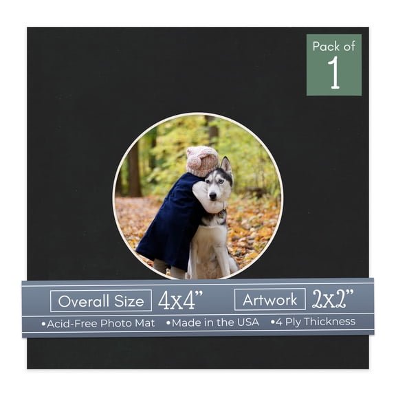 Black Suede Picture Frame Mat for 4x4 Inch Frames - Circle Opening for 2x2 Photos - 1 Mat