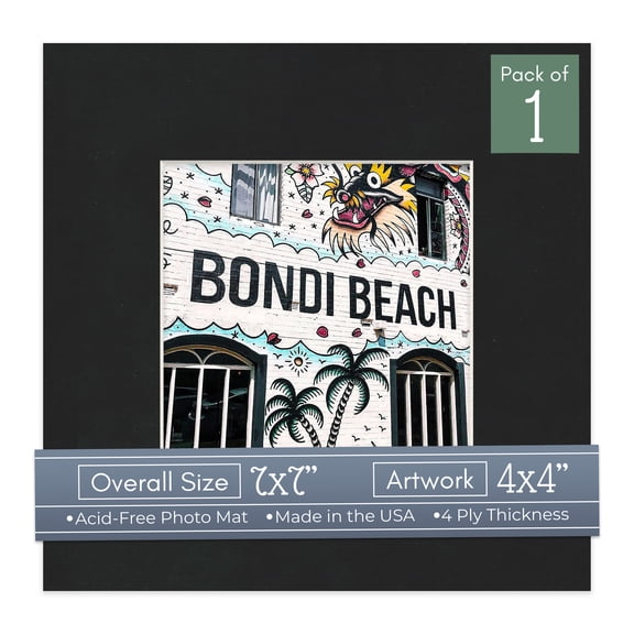 Black Suede Picture Frame Mat for 7x7 Frames - Fits 4x4 Photos - 1 Mat