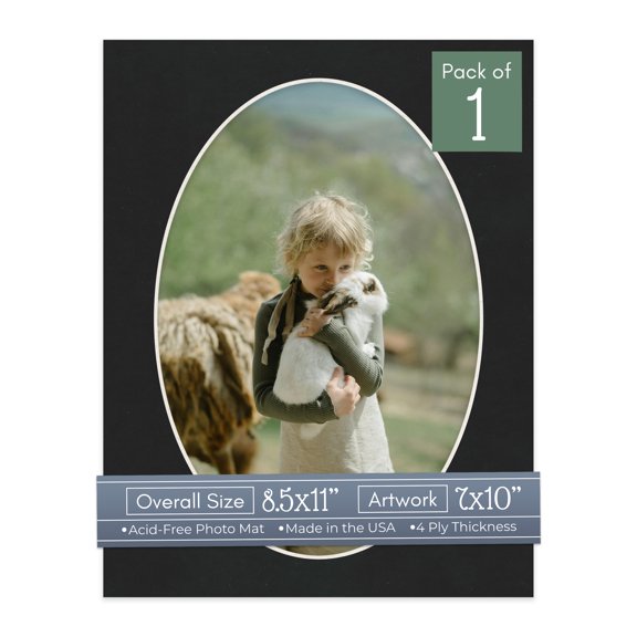 Black Suede Picture Frame Mat for 8.5x11 Frames - Oval Opening for 7x10 Photos - 1 Mat