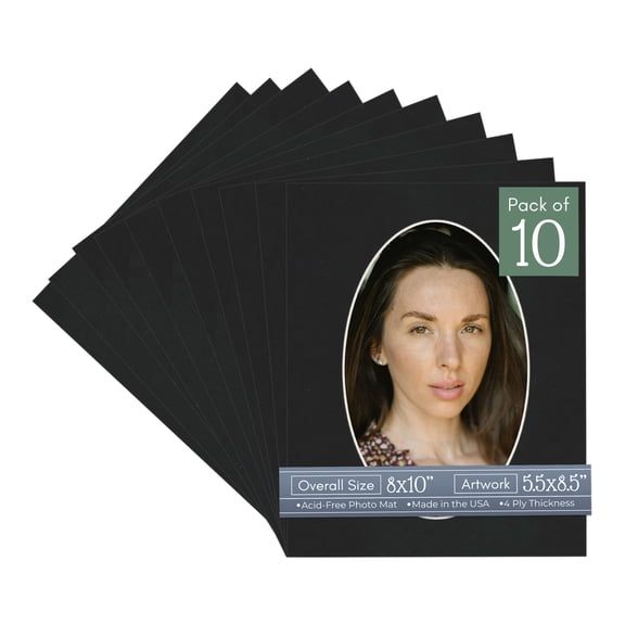 Black Suede Picture Frame Mat for 8x10 Frames - Oval Opening for 5.5x8.5 Photos - 10 Mats