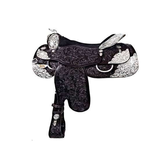 Black Suede Seat Western Show Carved Leather Saddle Handmade Carved with Headstall & Breast Collar